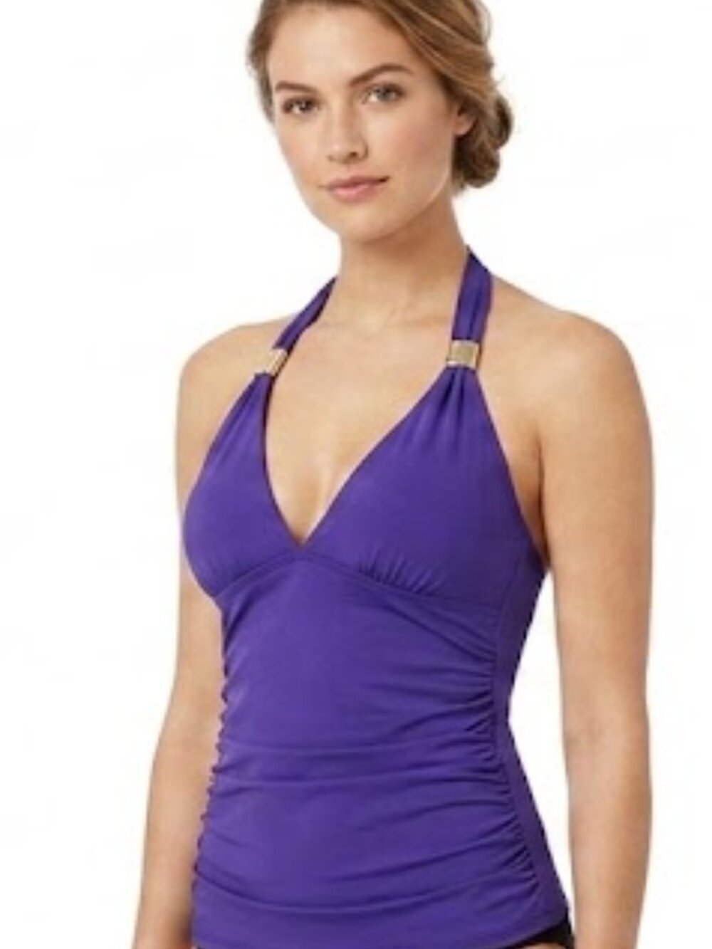 Tropical Escape Purple Halter Swim Tankini with Gold Accents size 10 (top only)